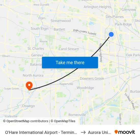 O'Hare International Airport - Terminal 1 Departures to Aurora University map