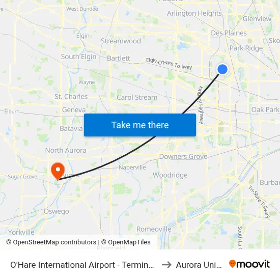 O'Hare International Airport - Terminal 2 Departures to Aurora University map