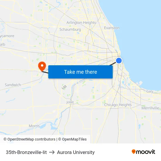 35th-Bronzeville-Iit to Aurora University map