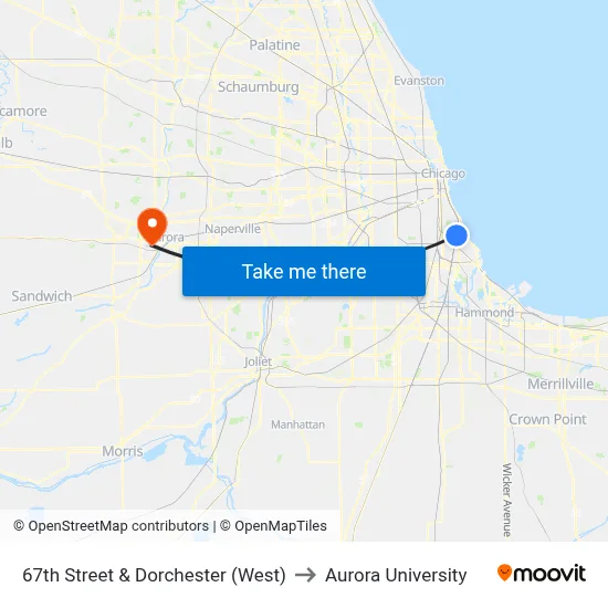 67th Street & Dorchester (West) to Aurora University map