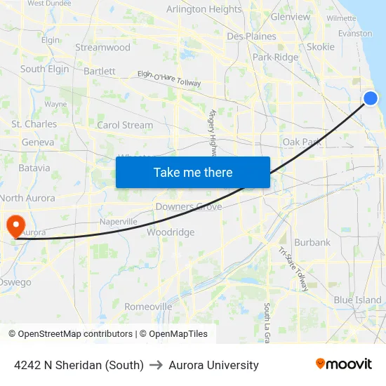 4242 N Sheridan (South) to Aurora University map