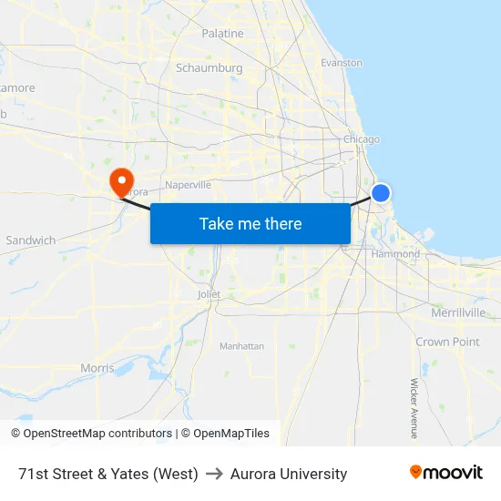 71st Street & Yates (West) to Aurora University map