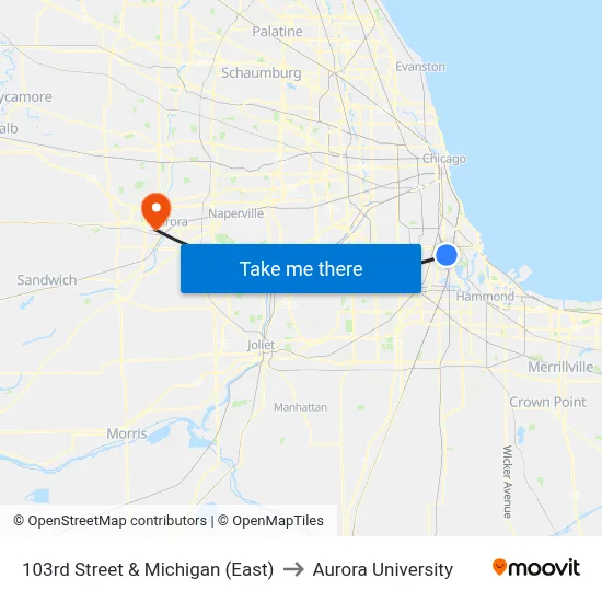 103rd Street & Michigan (East) to Aurora University map