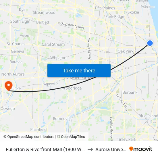 Fullerton & Riverfront Mall (1800 W) (West) to Aurora University map
