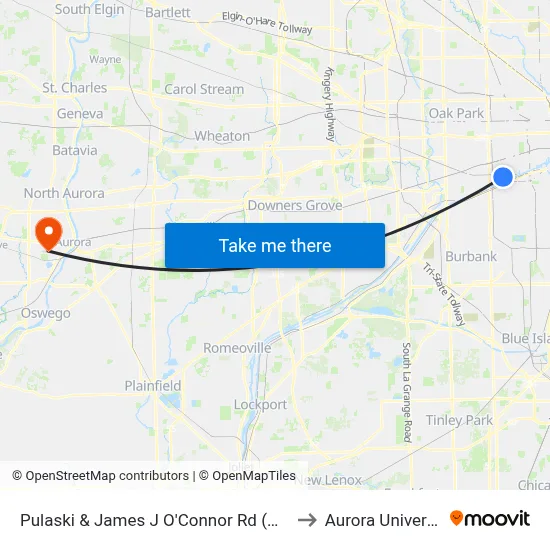 Pulaski & James J O'Connor Rd (North) to Aurora University map