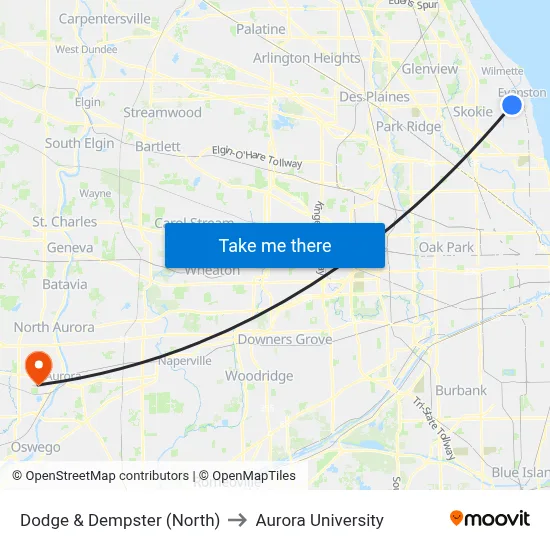 Dodge & Dempster (North) to Aurora University map