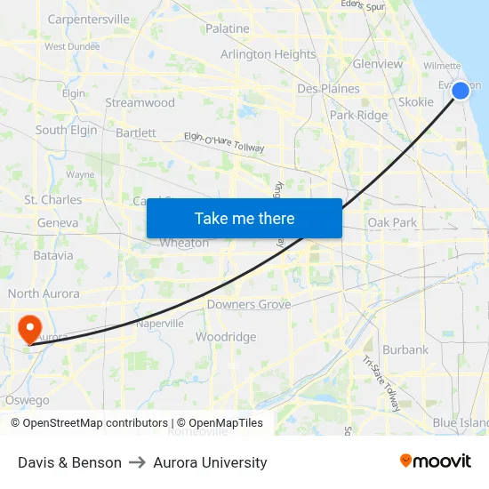 Davis & Benson to Aurora University map