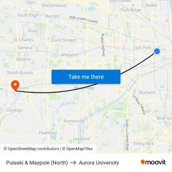 Pulaski & Maypole (North) to Aurora University map