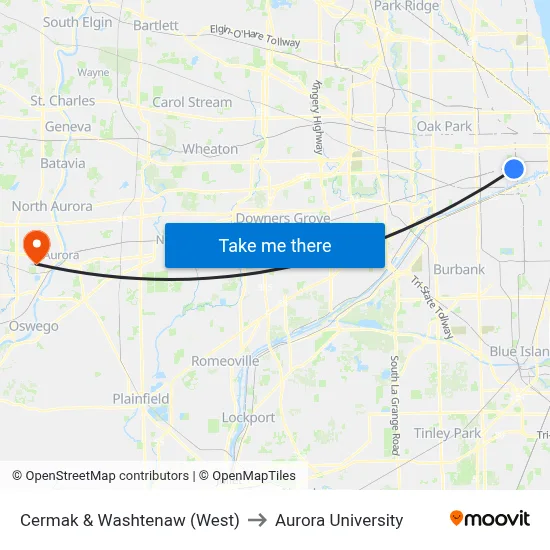 Cermak & Washtenaw (West) to Aurora University map