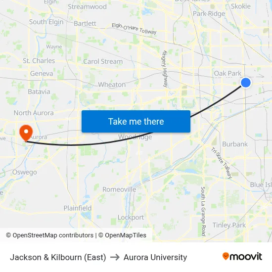 Jackson & Kilbourn (East) to Aurora University map