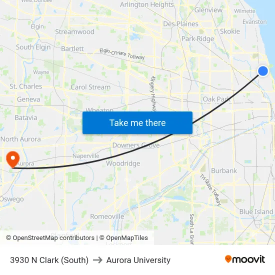 3930 N Clark (South) to Aurora University map