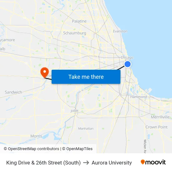 King Drive & 26th Street (South) to Aurora University map