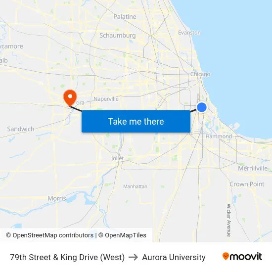 79th Street & King Drive (West) to Aurora University map