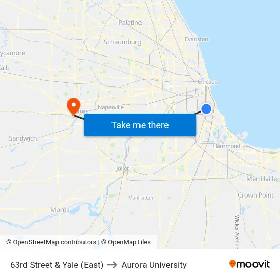 63rd Street & Yale (East) to Aurora University map