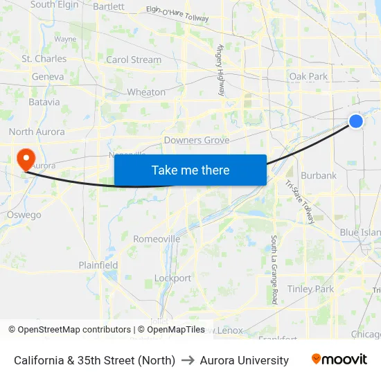 California & 35th Street (North) to Aurora University map