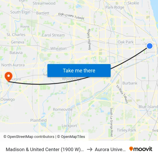 Madison & United Center (1900 W) (West) to Aurora University map