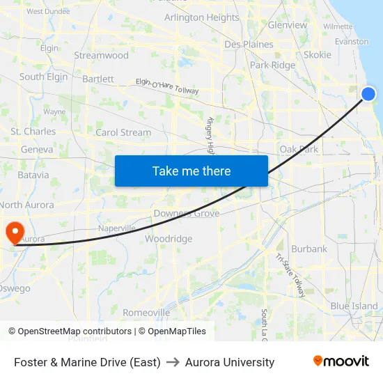 Foster & Marine Drive (East) to Aurora University map