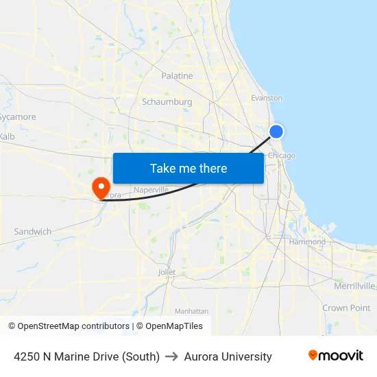 4250 N Marine Drive (South) to Aurora University map