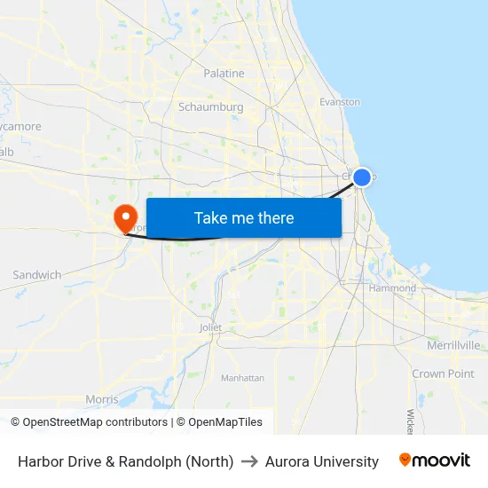 Harbor Drive & Randolph (North) to Aurora University map