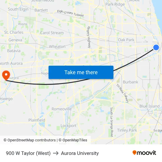 900 W Taylor (West) to Aurora University map