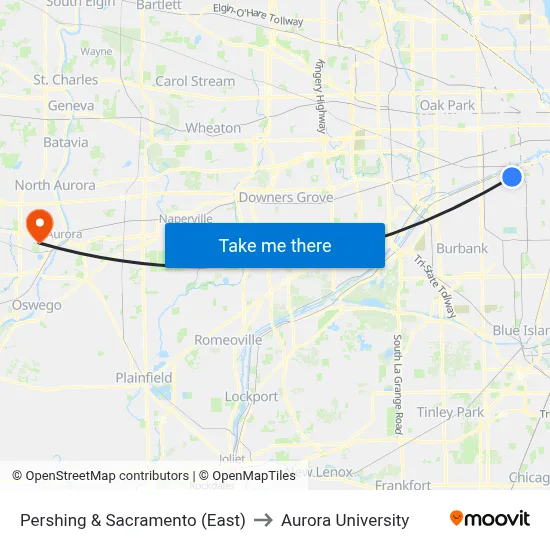 Pershing & Sacramento (East) to Aurora University map