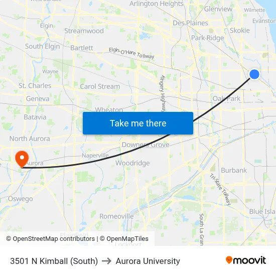 3501 N Kimball (South) to Aurora University map