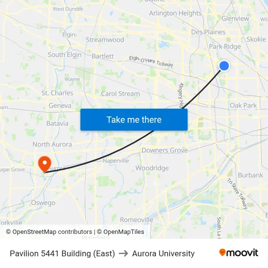Pavilion 5441 Building (East) to Aurora University map
