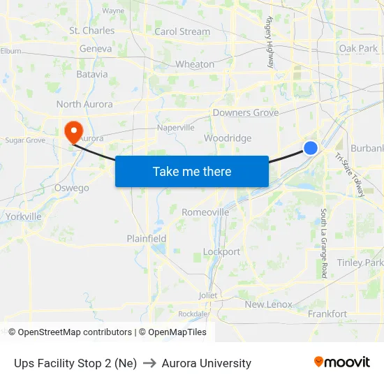 Ups Facility Stop 2 (Ne) to Aurora University map