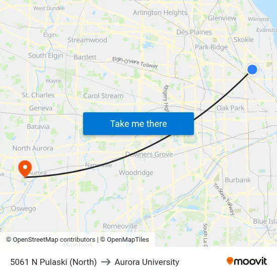5061 N Pulaski (North) to Aurora University map