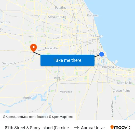 87th Street & Stony Island (Farside) (East) to Aurora University map