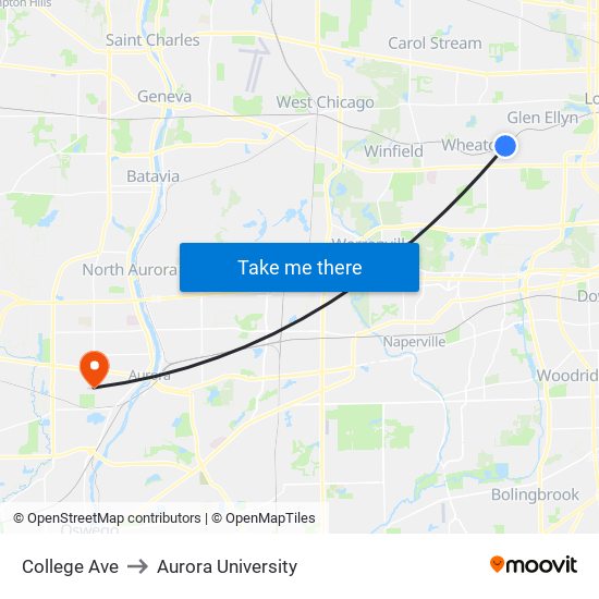 College Ave to Aurora University map