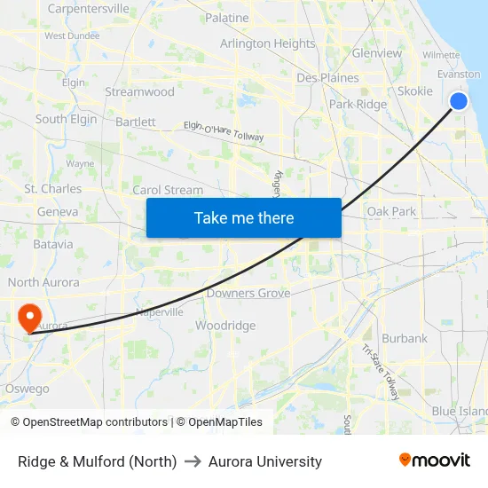 Ridge & Mulford (North) to Aurora University map