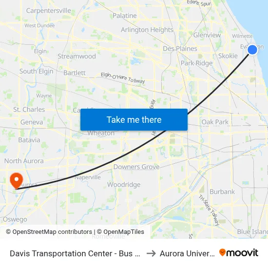 Davis Transportation Center - Bus Stop C to Aurora University map