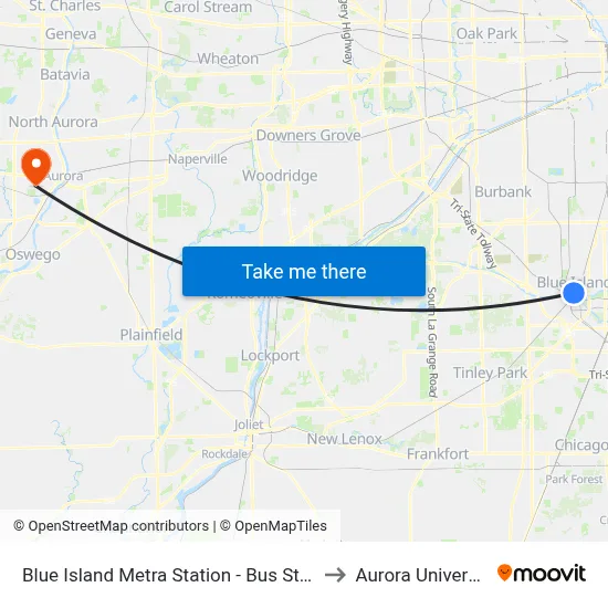 Blue Island Metra Station - Bus Stop E to Aurora University map