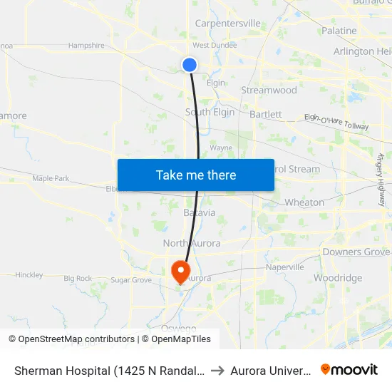 Sherman Hospital (1425 N Randall Rd) to Aurora University map