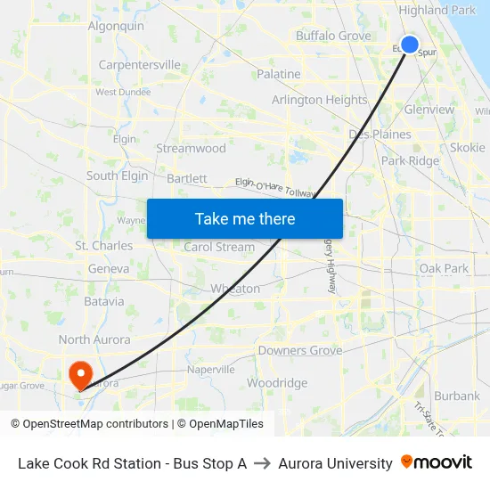 Lake Cook Rd Station - Bus Stop A to Aurora University map