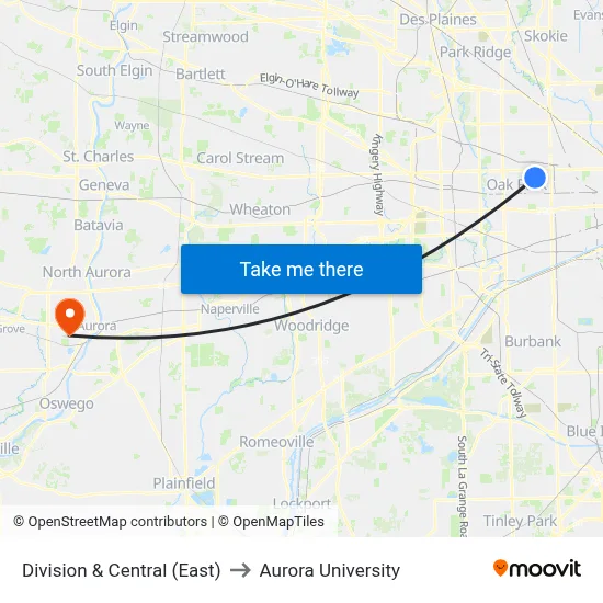 Division & Central (East) to Aurora University map