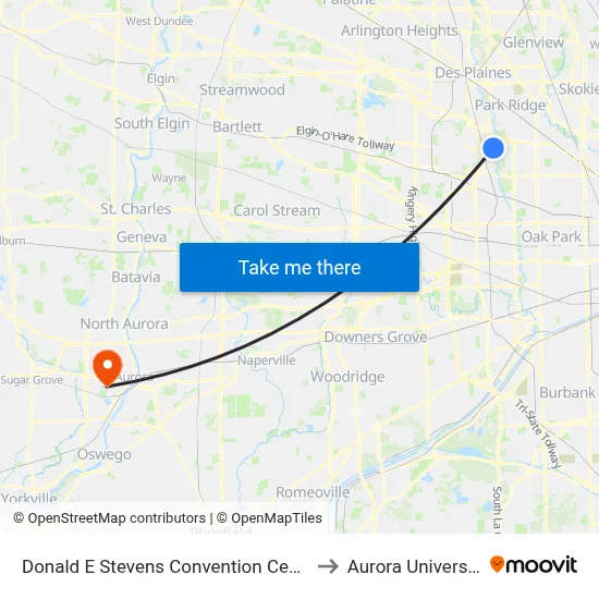 Donald E Stevens Convention Center to Aurora University map