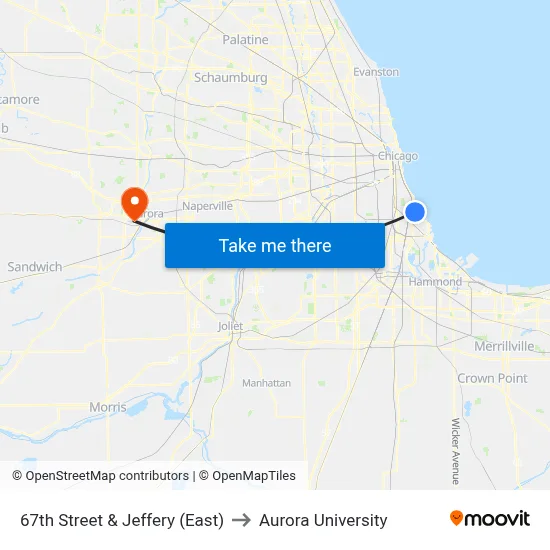 67th Street & Jeffery (East) to Aurora University map