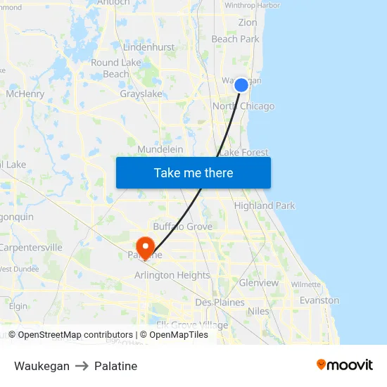Waukegan to Palatine map