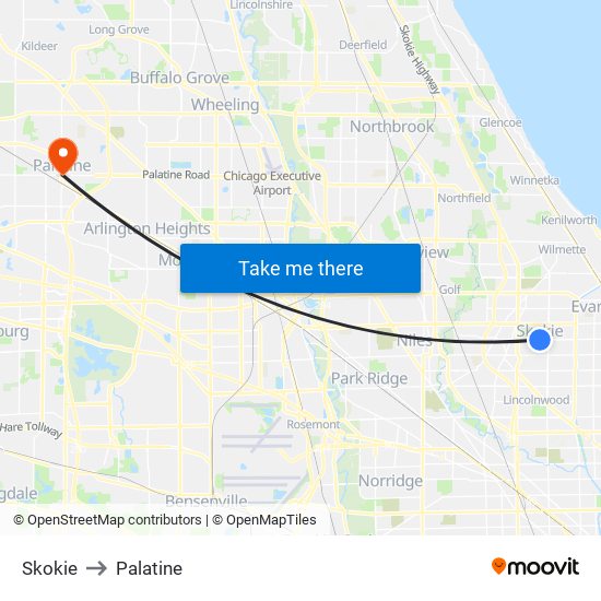 Skokie to Palatine map