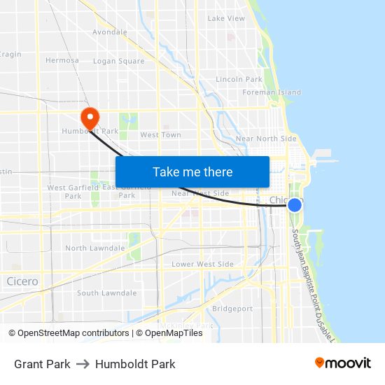 Grant Park to Humboldt Park map