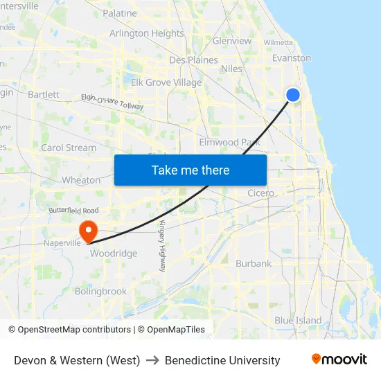 Devon & Western (West) to Benedictine University map