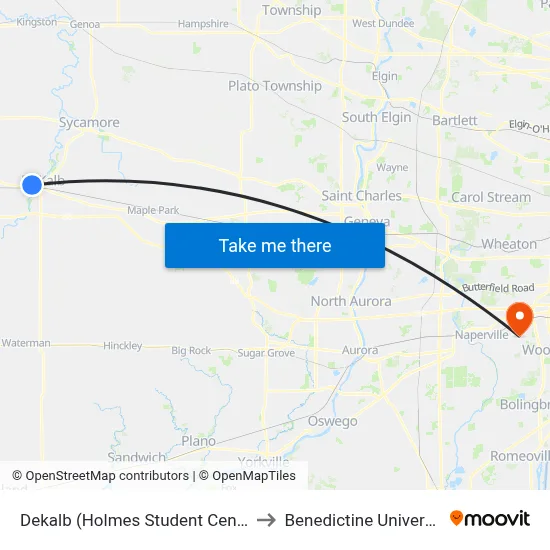 Dekalb (Holmes Student Center) to Benedictine University map