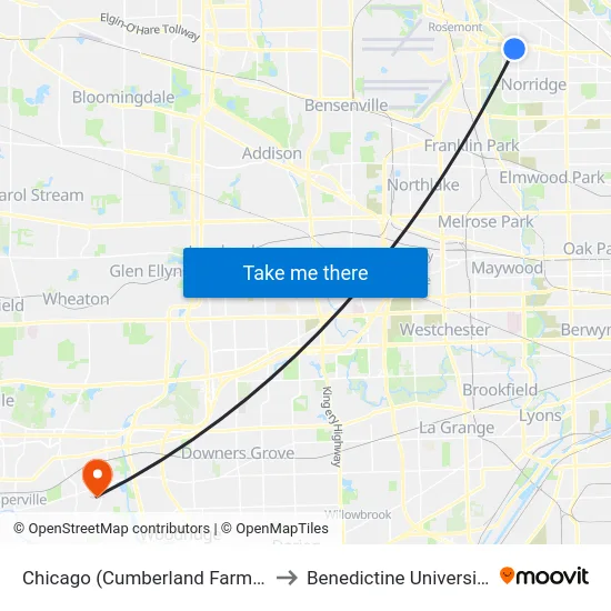 Chicago (Cumberland Farms) to Benedictine University map
