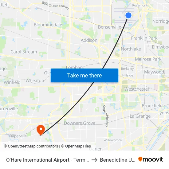 O'Hare International Airport - Terminal 3 Departures to Benedictine University map