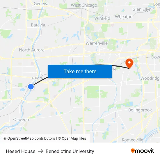 Hesed House to Benedictine University map
