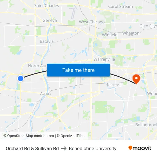 Orchard Rd & Sullivan Rd to Benedictine University map