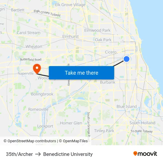 35th/Archer to Benedictine University map