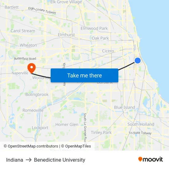 Indiana to Benedictine University map